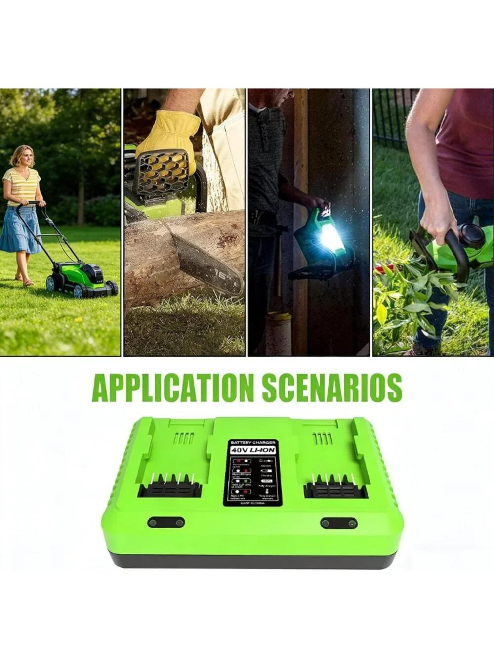 40V Dual-Port Battery Charger for Power Tools - Fast Charging, Compatible